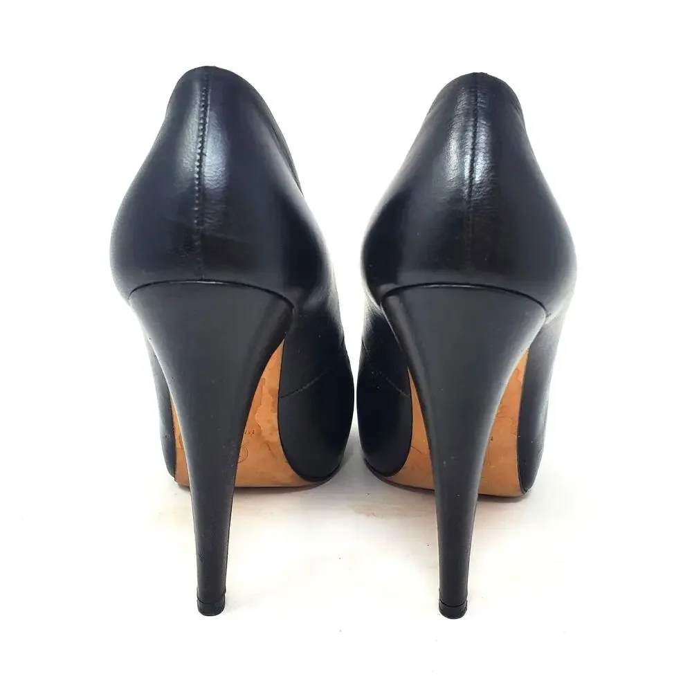 Chanel Cap Toe Leather CC Logo Pumps Interlocking Heels Black Karl Lagerfeld 37
